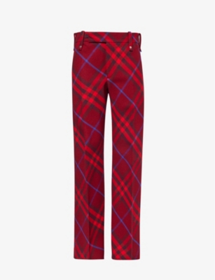 BURBERRY BURBERRY WOMEN'S CRIMSON IP CHK CHECKED STRAIGHT-LEG MID-RISE WOOL TROUSERS