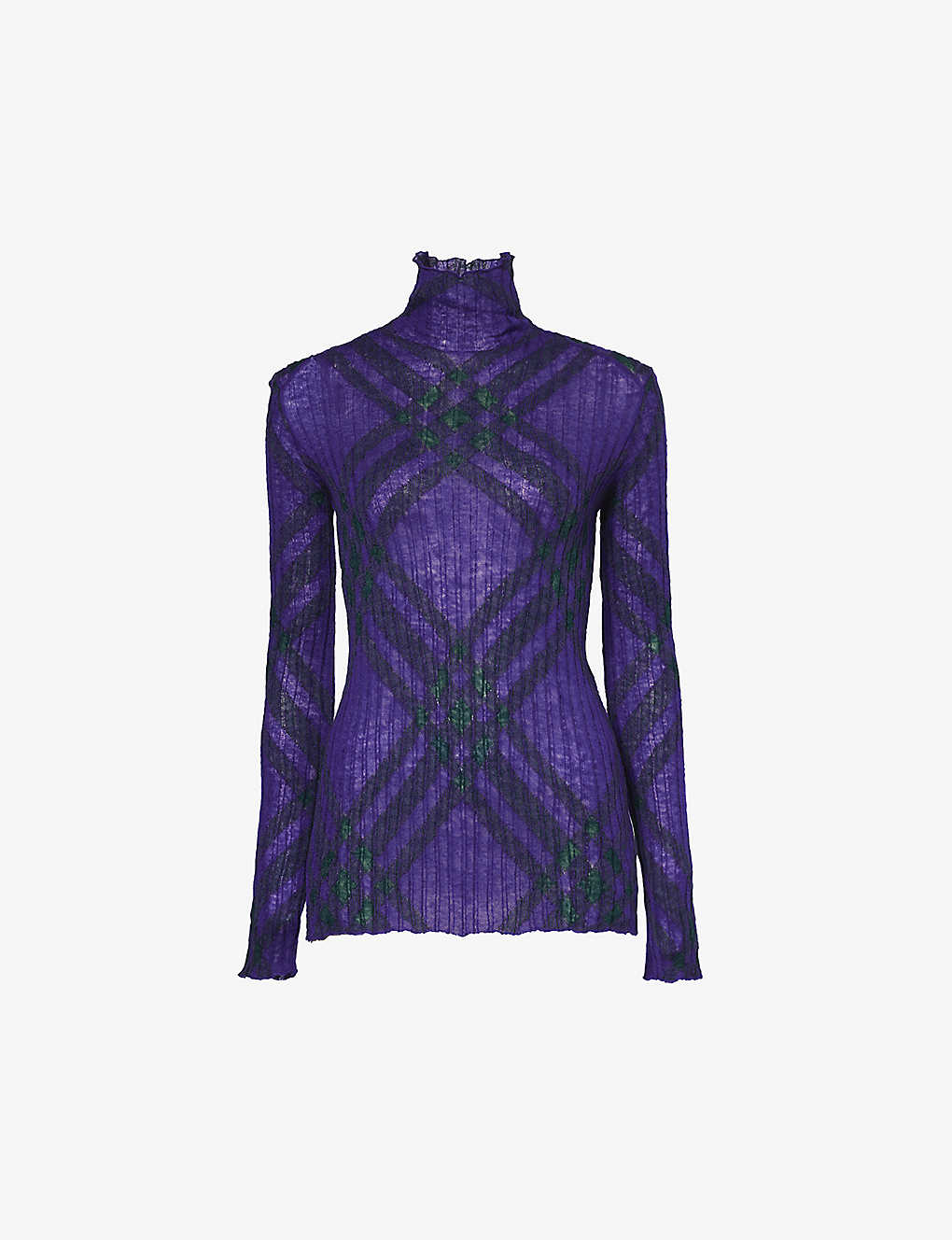 Shop Burberry Women's Royal Ip Check Checked High-neck Mohair And Wool-blend Top