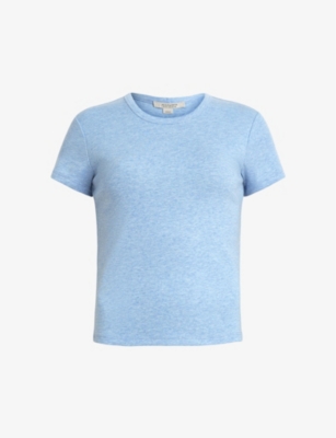 Allsaints Womens Blue Marl Stevie Round-neck Slim-fit Organic-cotton T-shirt
