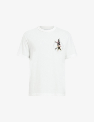 Shop Allsaints Men's Chalk White Fret Graphic-print Short-sleeve Organic-cotton T-shirt