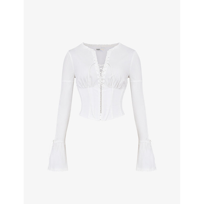 House Of Cb Womens White Anissa Lace-up Stretch-woven Top
