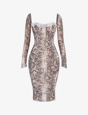 House Of Cb Seraphina Lace-trim In Snake Print