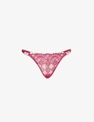 BORDELLE - Mari geometric-embroidered mid-rise lace thong