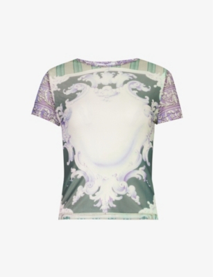 MIAOU: Floral-pattern slim-fit mesh top