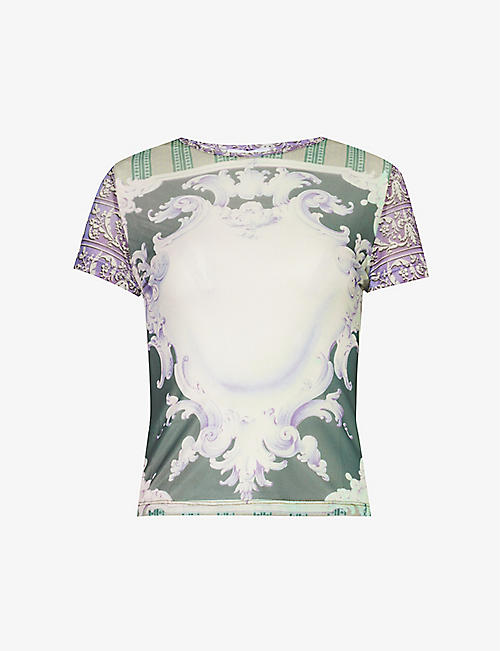 MIAOU: Floral-pattern slim-fit mesh top