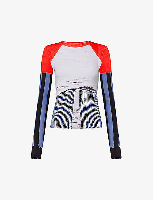 MIAOU: Selena graphic-pattern stretch-woven top
