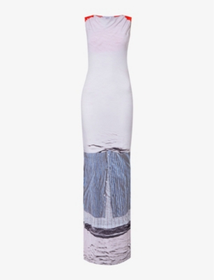 MIAOU: Selena abstract-pattern stretch-woven maxi dress