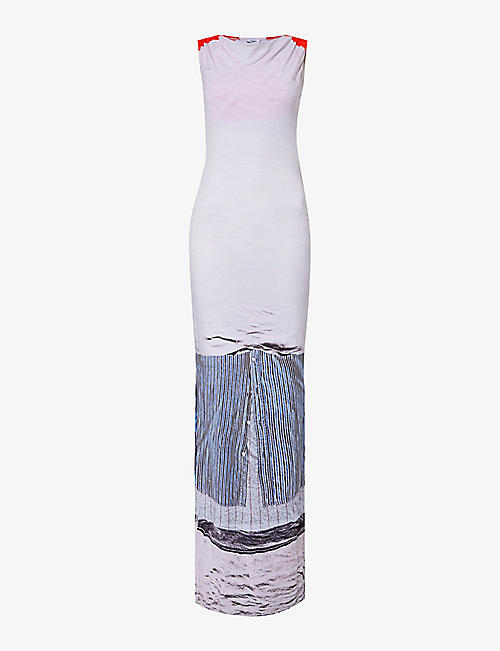 MIAOU: Selena abstract-pattern stretch-woven maxi dress