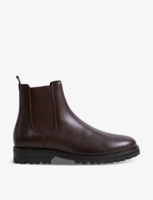 Shop Reiss Mens Chocolate Chiltern Elasticated-panel Leather Ankle Boots