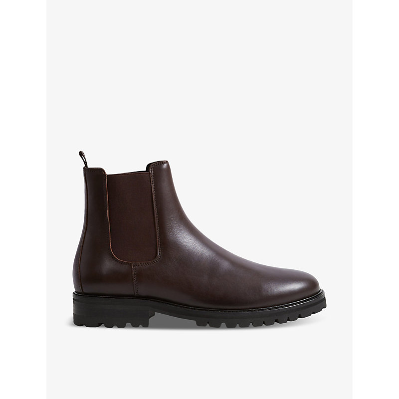 Shop Reiss Men's Chocolate Chiltern Elasticated-panel Leather Ankle Boots