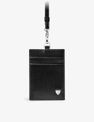 Aspinal Of London Black Logo-badge Leather Lanyard Card Holder