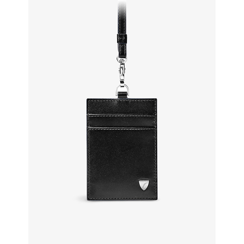 Aspinal Of London Black Logo-badge Leather Lanyard Card Holder