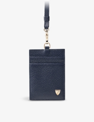 Aspinal Of London Navy Logo-badge Leather Lanyard Card Holder