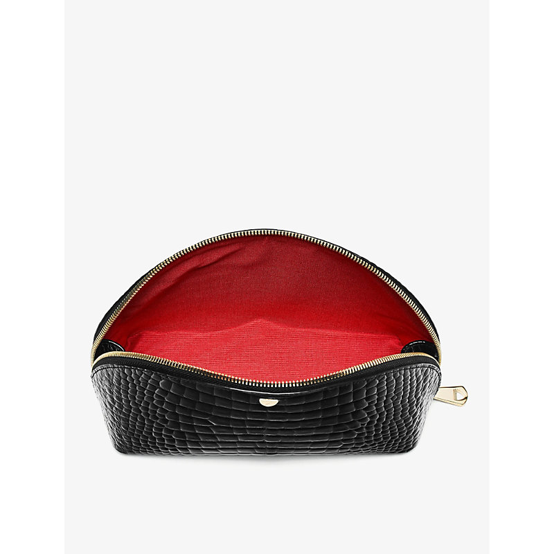 Shop Aspinal Of London Snake-effect Large Leather Toiletry Bag In Black