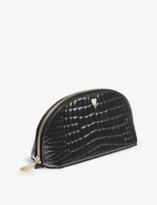 Shop Aspinal Of London Women's Black Madison Signature-hardware Textured-leather Cosmetic Case