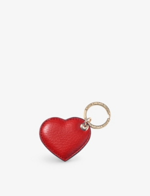 Shop Aspinal Of London Women's Cardinalred Heart-shaped Branded Pebbled-leather Keyring