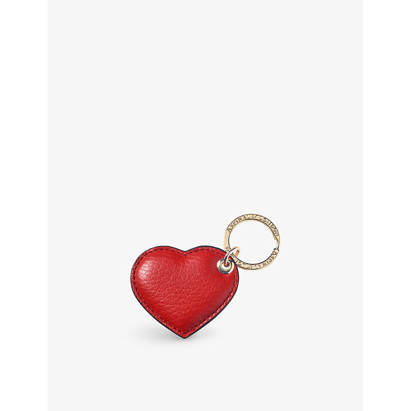 Shop Aspinal Of London Women's Cardinalred Heart-shaped Branded Pebbled-leather Keyring