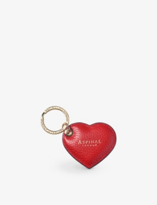 Shop Aspinal Of London Women's Cardinalred Heart-shaped Branded Pebbled-leather Keyring