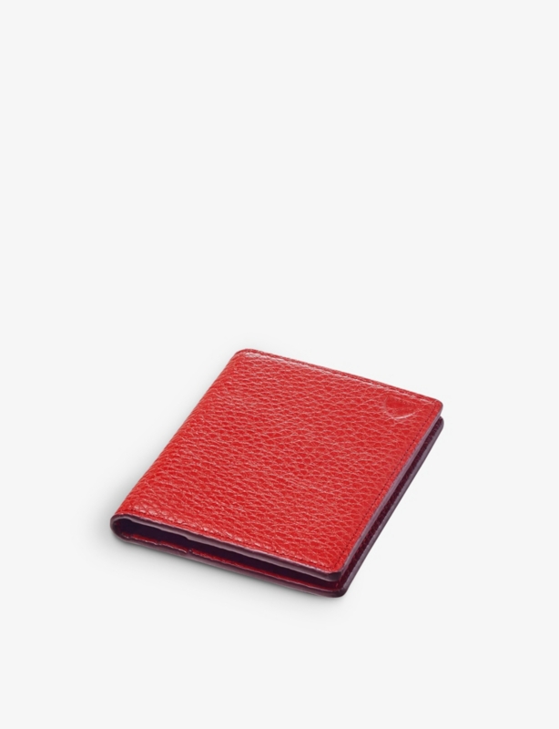 Logo-embossed double-fold leather card holder