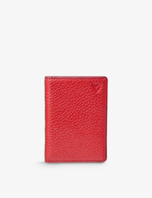 Aspinal Of London Womens Cardinalred Logo-embossed Double-fold Leather Card Holder