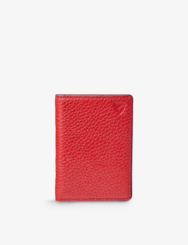 Logo-embossed double-fold leather card holder