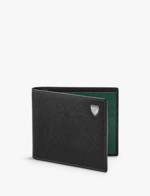 Shop Aspinal Of London Black Billfold Logo-embellished Leather Wallet