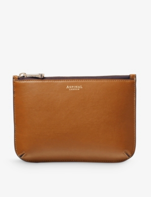 Aspinal Of London Mens Tan Ella Medium Logo-print Grained-leather Pouch