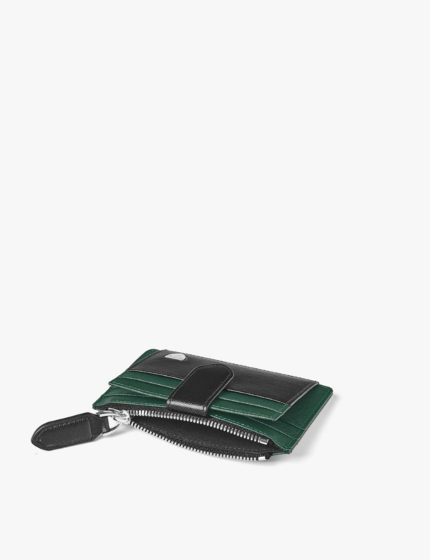 Logo-embossed zipped leather coin and card holder