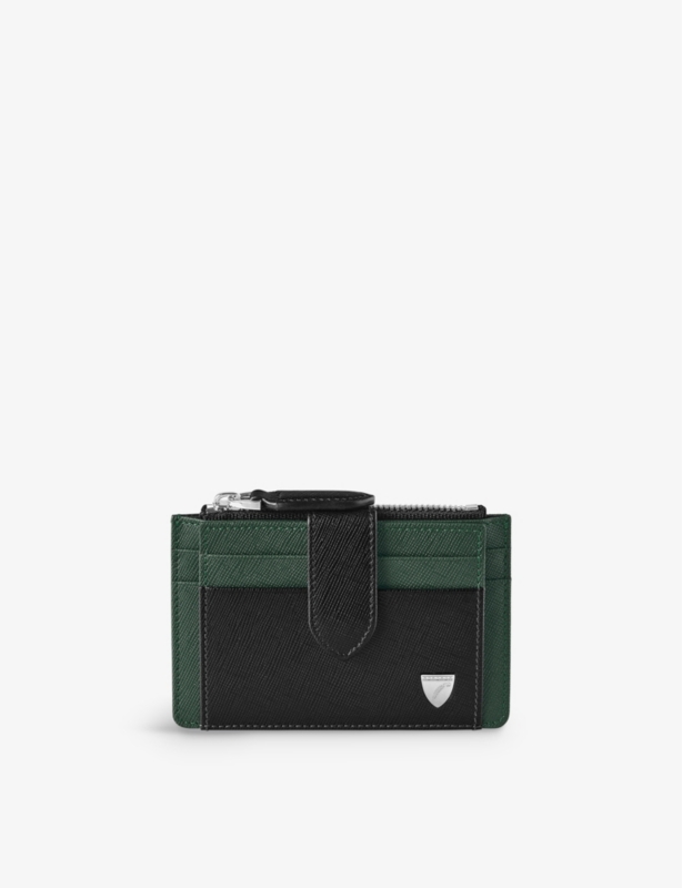 Logo-embossed zipped leather coin and card holder