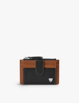 Shop Aspinal Of London Black Logo-embossed Zipped Leather Coin And Card Holder