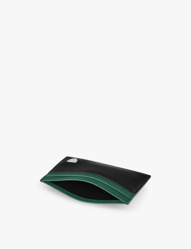 Slim brand-plaque leather card holder
