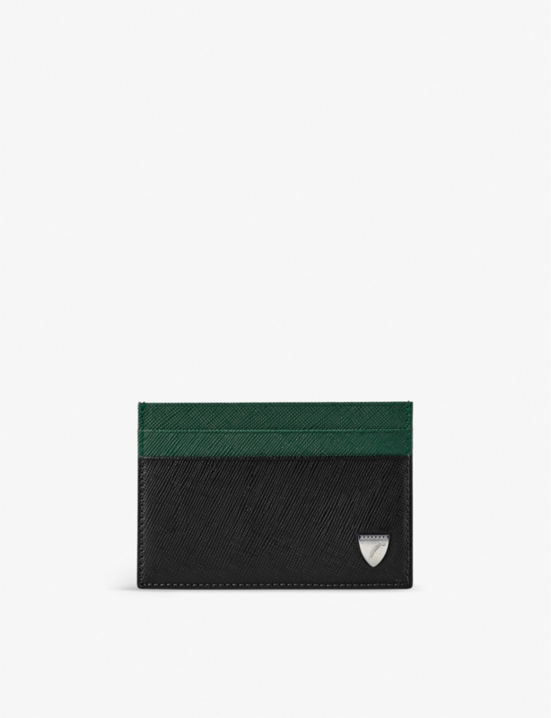 Slim brand-plaque leather card holder
