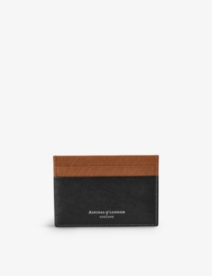 Aspinal Of London Black Slim Brand-plaque Leather Card Holder In Black