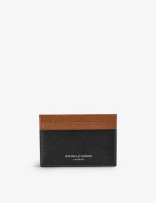 Shop Aspinal Of London Black Slim Brand-plaque Leather Card Holder