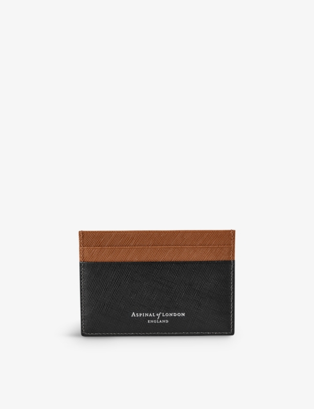 Slim brand-plaque leather card holder