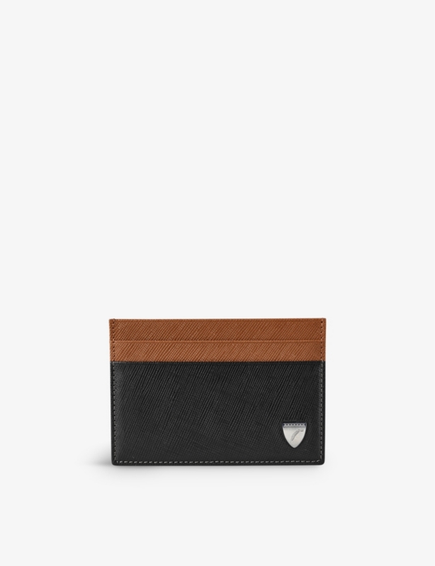 Slim brand-plaque leather card holder