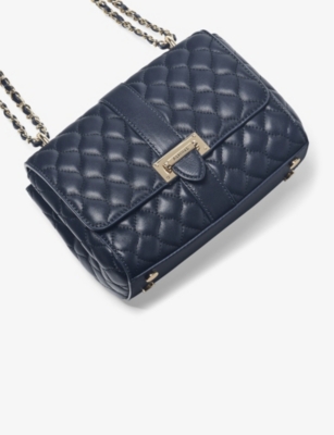 Shop Aspinal Of London Women's Navy Lottie Branded-hardware Quilted Leather Shoulder Bag