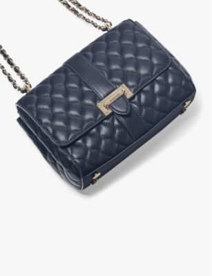 Aspinal Of London Womens Navy Lottie Branded-hardware Quilted Leather Shoulder Bag In Navy