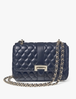 Aspinal Of London Womens Navy Lottie Branded-hardware Quilted Leather Shoulder Bag