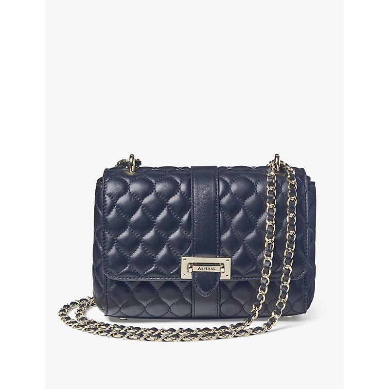 Aspinal Of London Womens Navy Lottie Branded-hardware Quilted Leather Shoulder Bag