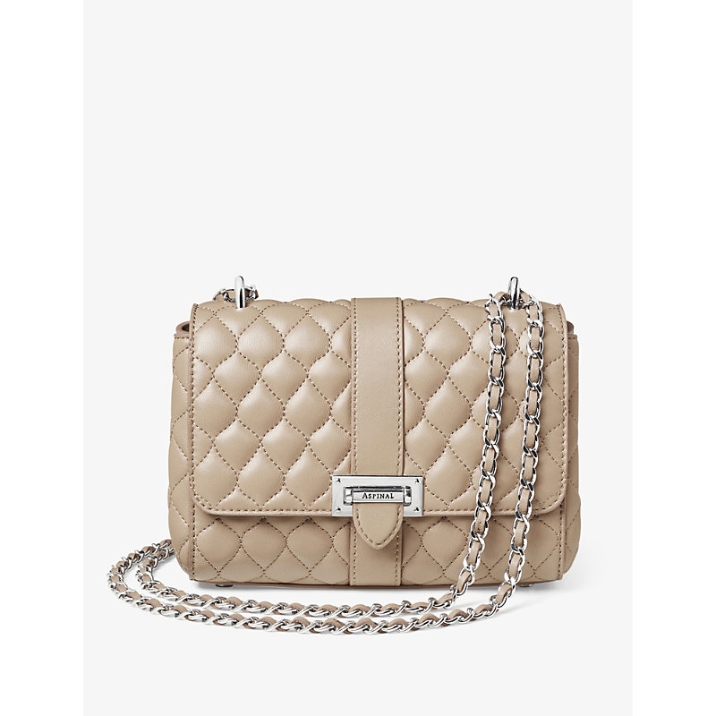 Aspinal Of London Womens Taupe Lottie Branded-hardware Quilted Leather Shoulder Bag