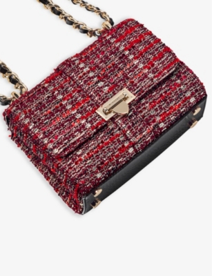 Shop Aspinal Of London Cardinalred Lottie Metallic-tweed Leather Shoulder Bag