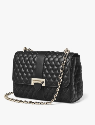 Shop Aspinal Of London Women's Black Lottie Branded-hardware Quilted Leather Shoulder Bag