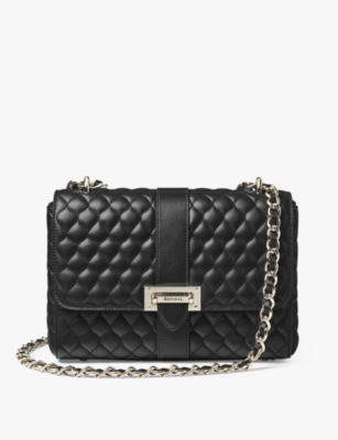 Shop Aspinal Of London Women's Black Lottie Branded-hardware Quilted Leather Shoulder Bag