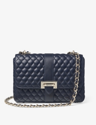Aspinal Of London Womens Navy Lottie Branded-hardware Quilted Leather Shoulder Bag