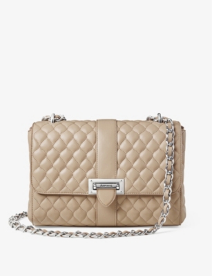 Shop Aspinal Of London Women's Taupe Lottie Branded-hardware Quilted Leather Shoulder Bag