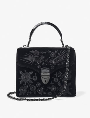 Aspinal Of London Black Mayfair Hand-embroidered Leather Top-handle Bag