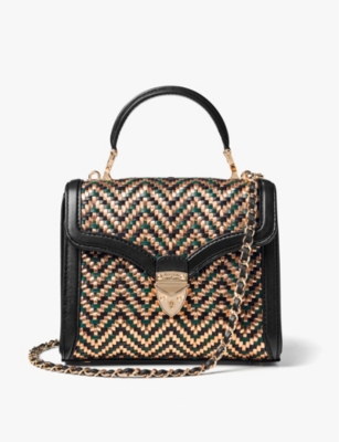 ASPINAL OF LONDON: Mayfair chevron-embroidered leather top-handle bag