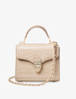 Aspinal Of London Mayfair Mini Croc-embossed Leather Shoulder Bag In Taupe