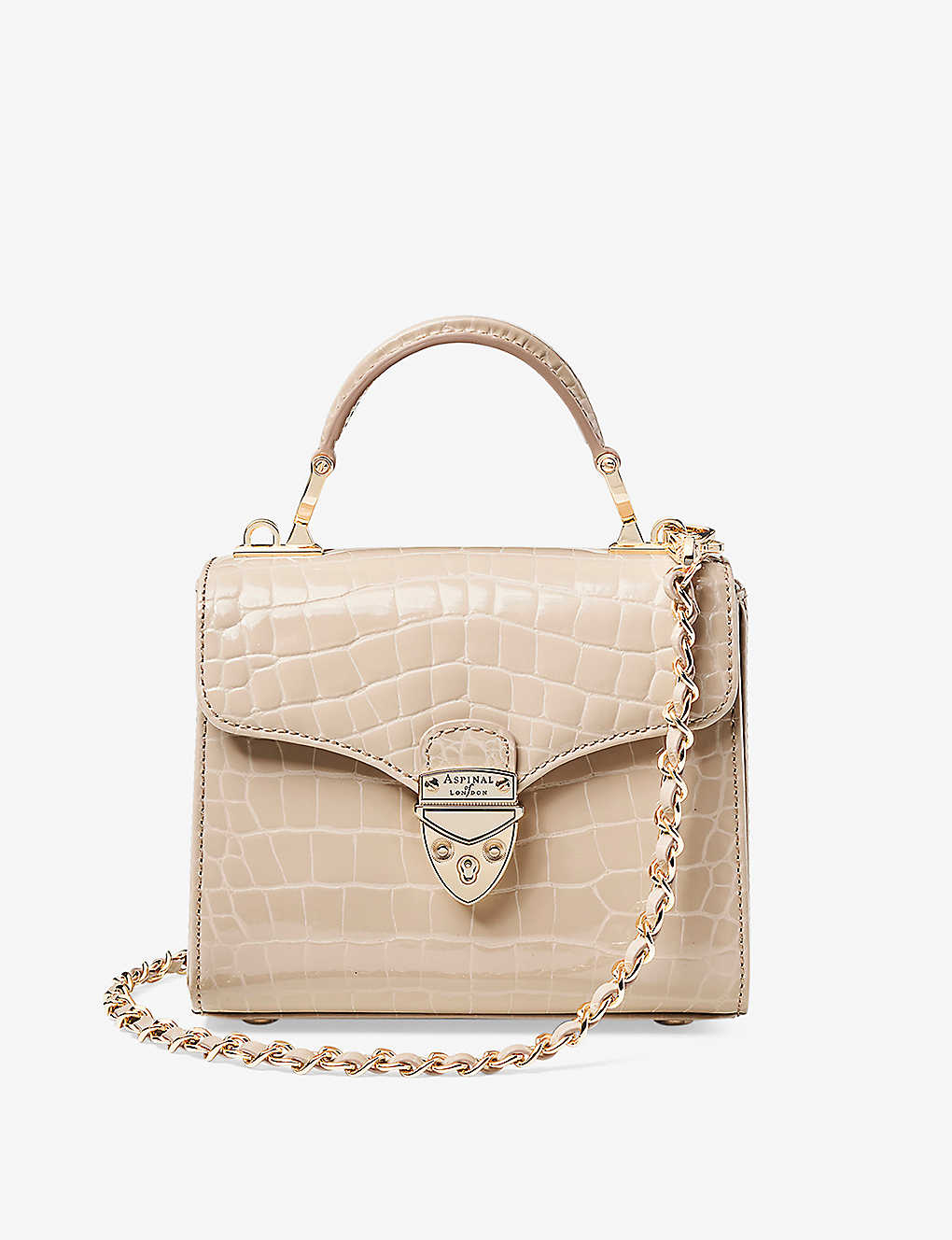 Aspinal Of London Mayfair Mini Croc-embossed Leather Shoulder Bag In Taupe